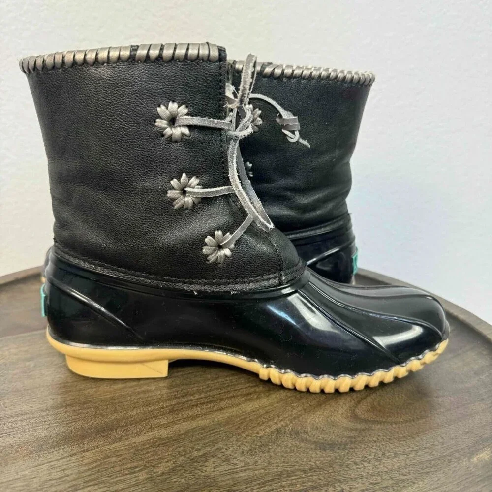 Jack Rogers Women's Chloe Duck Boots Lace Up Waterproof Black Size 7M